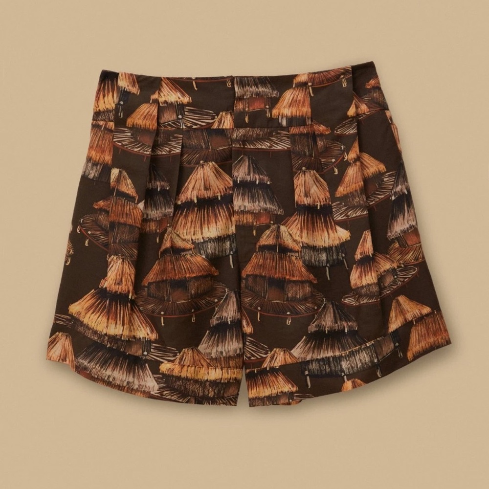 Farm Rio Shuhu Brown Beach Printed High Waist Womens Short XS